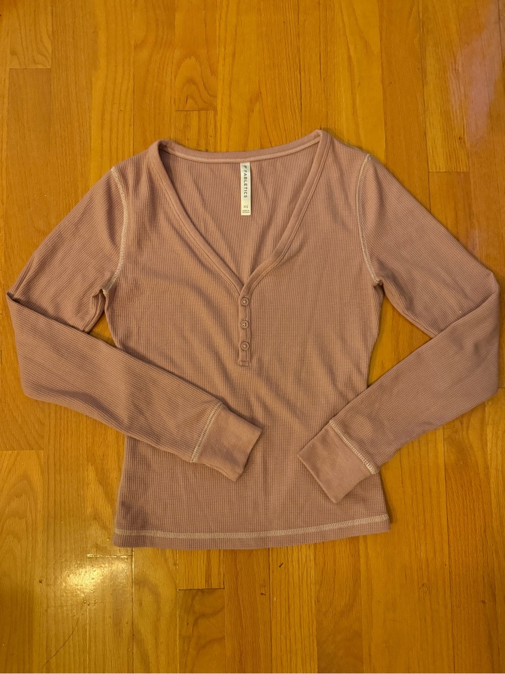 Fabletics Long Sleeve Ribbed Henley Top - Mauve